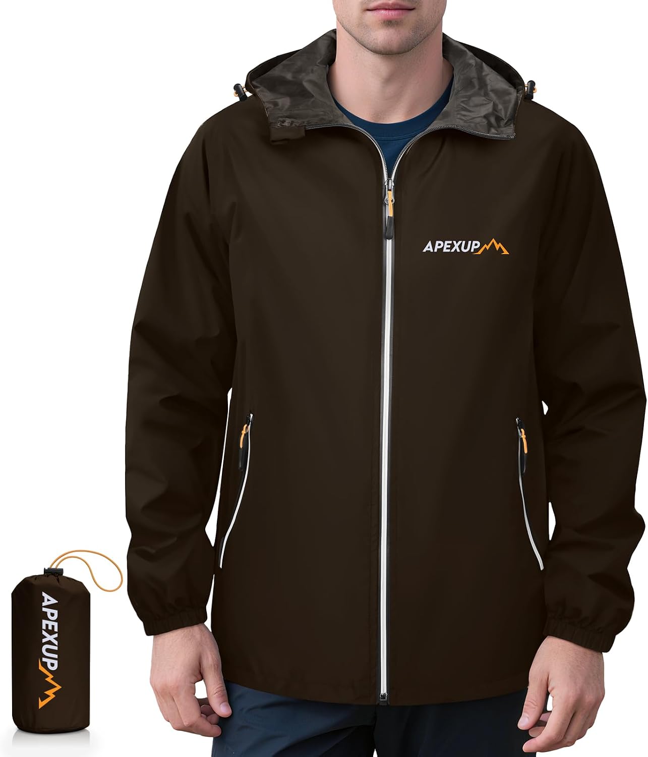 APEXUP Packable Rain Jacket Men Waterproof Lightweight Raincoat with Hood