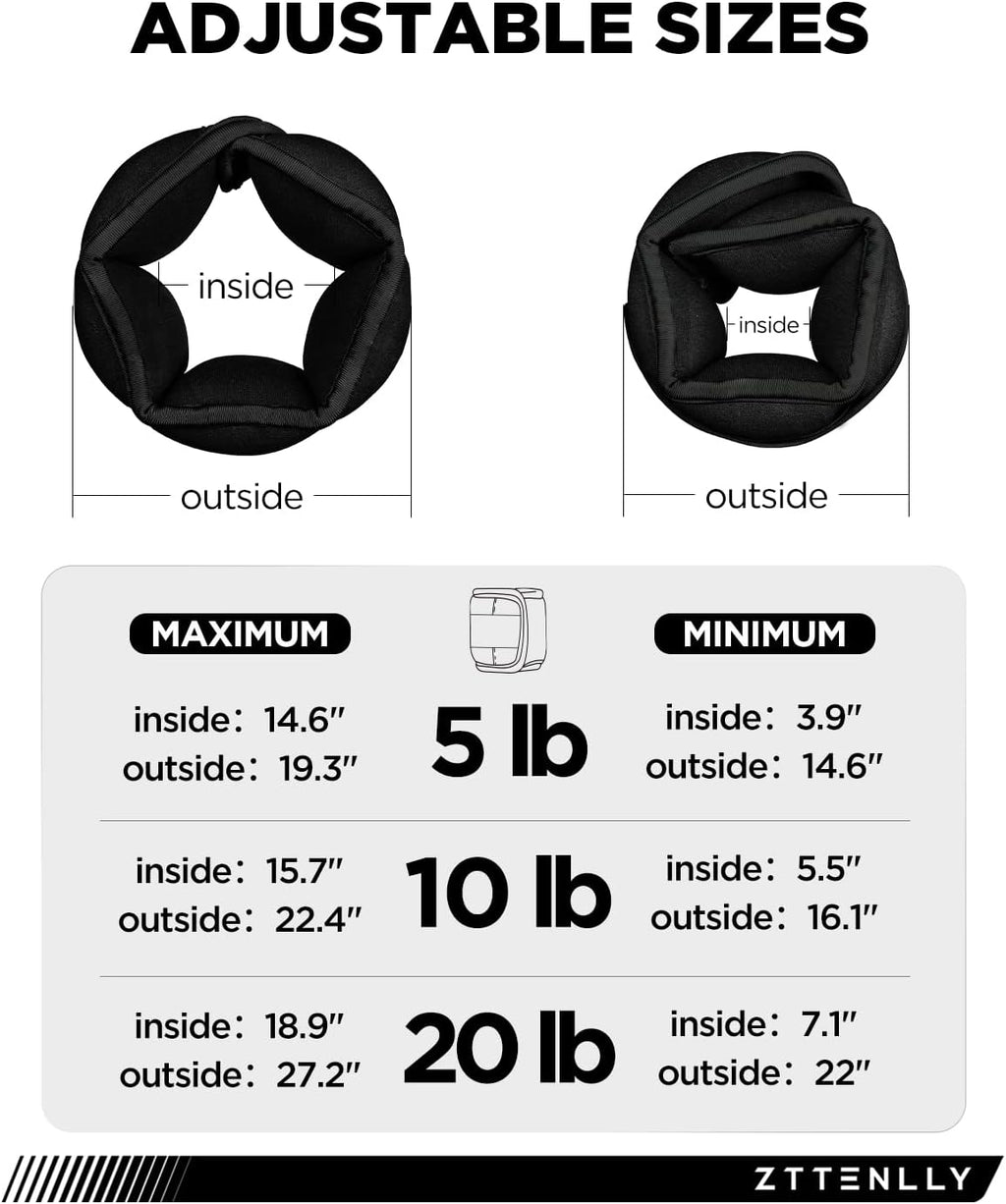 Adjustable Ankle Weights for Women Men and Kids | 1 Pair 5 10 15 18 20 Lbs Leg Wrist Ankle Weight Straps for Yoga, Walking, Running, Aerobics, Gym, Dance, Pilates, Cardio