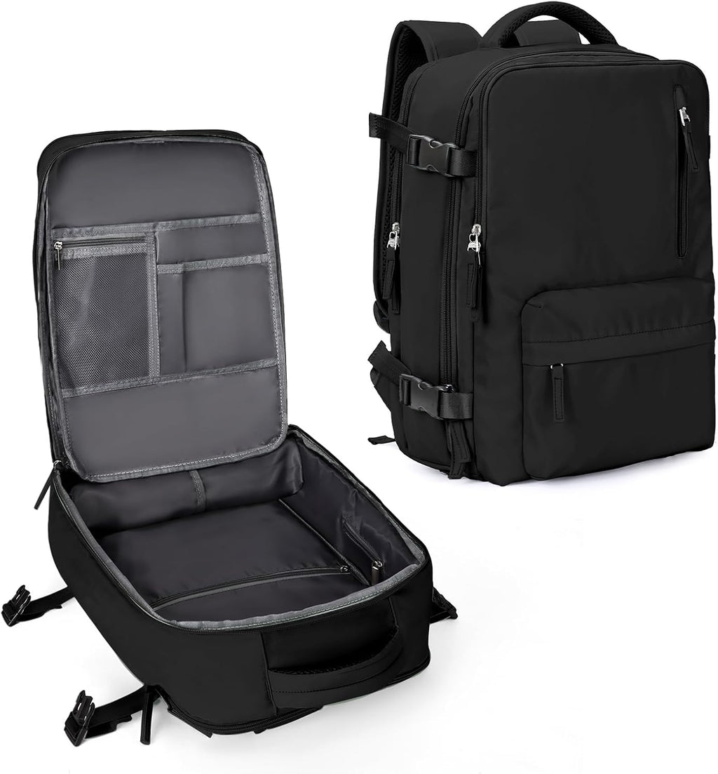 Large Travel Backpack Women Carry On Hiking Backpack Waterproof Outdoor Sports Casual Daypack Personal item Travel Bag Airplane Essentials Spirit Airline Flight Approved Shoes Compartment Men,Black