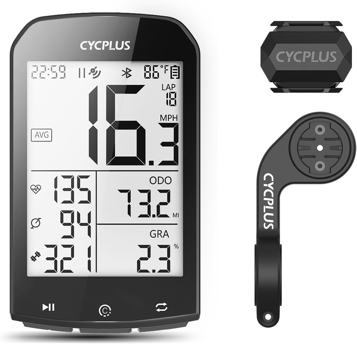 CYCPLUS GPS Wireless Bike Computer M1, 2.9" LCD Screen, IPX6, 1200mAh