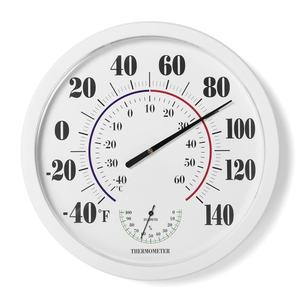 Indoor Outdoor Thermometer Wall Large Numbers Thermometer No Battery 10" Hanging Digital Weather Hygrometers for Home Garden Outside Patio Decor (Black)