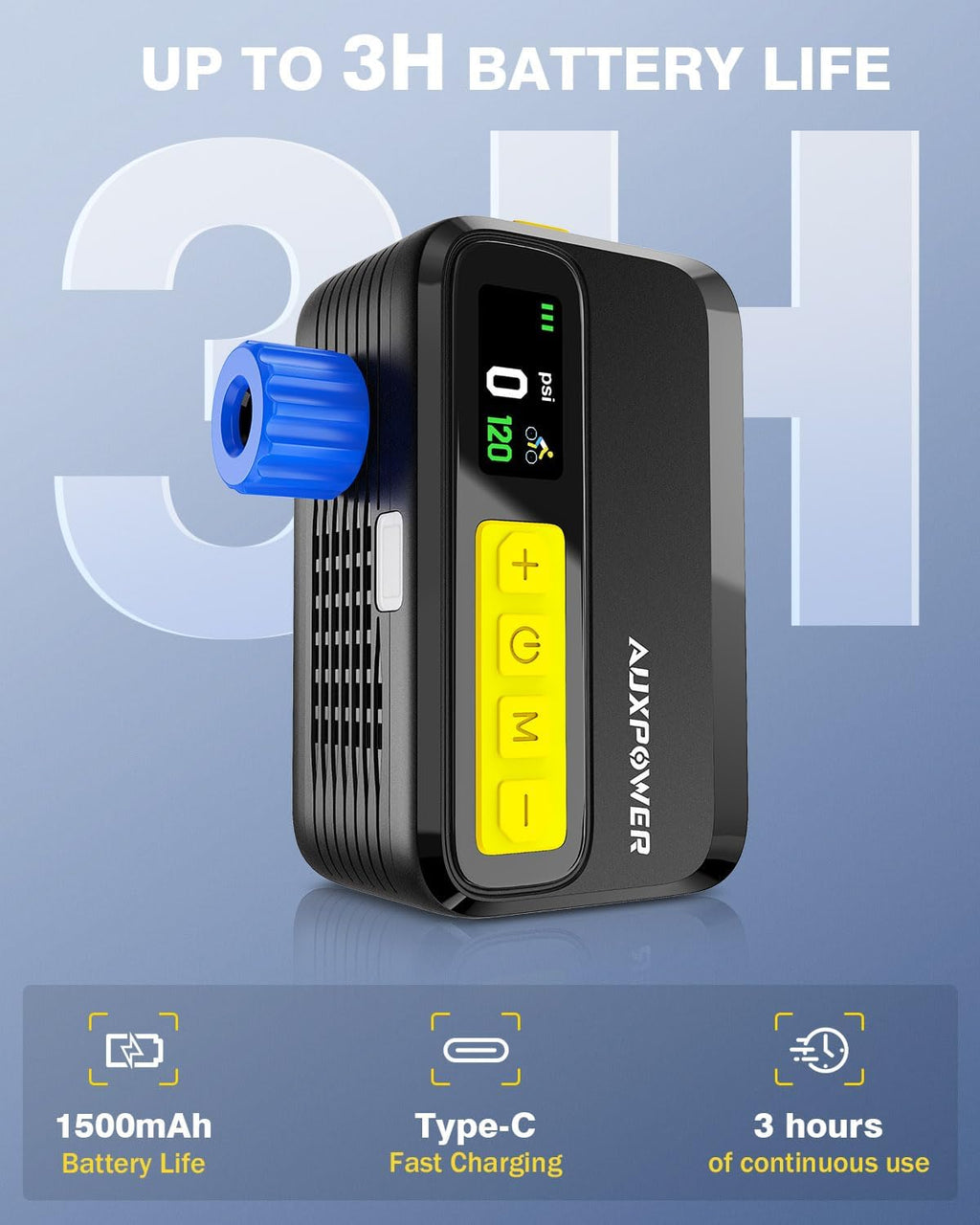 Auxpower 2026 New Electric Bike Pump with Gauge 120PSI Bicycle Pump