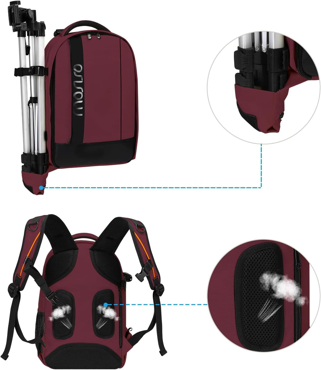 MOSISO Camera Backpack,Photography Backpack Padded Camera Bag, Wine Red