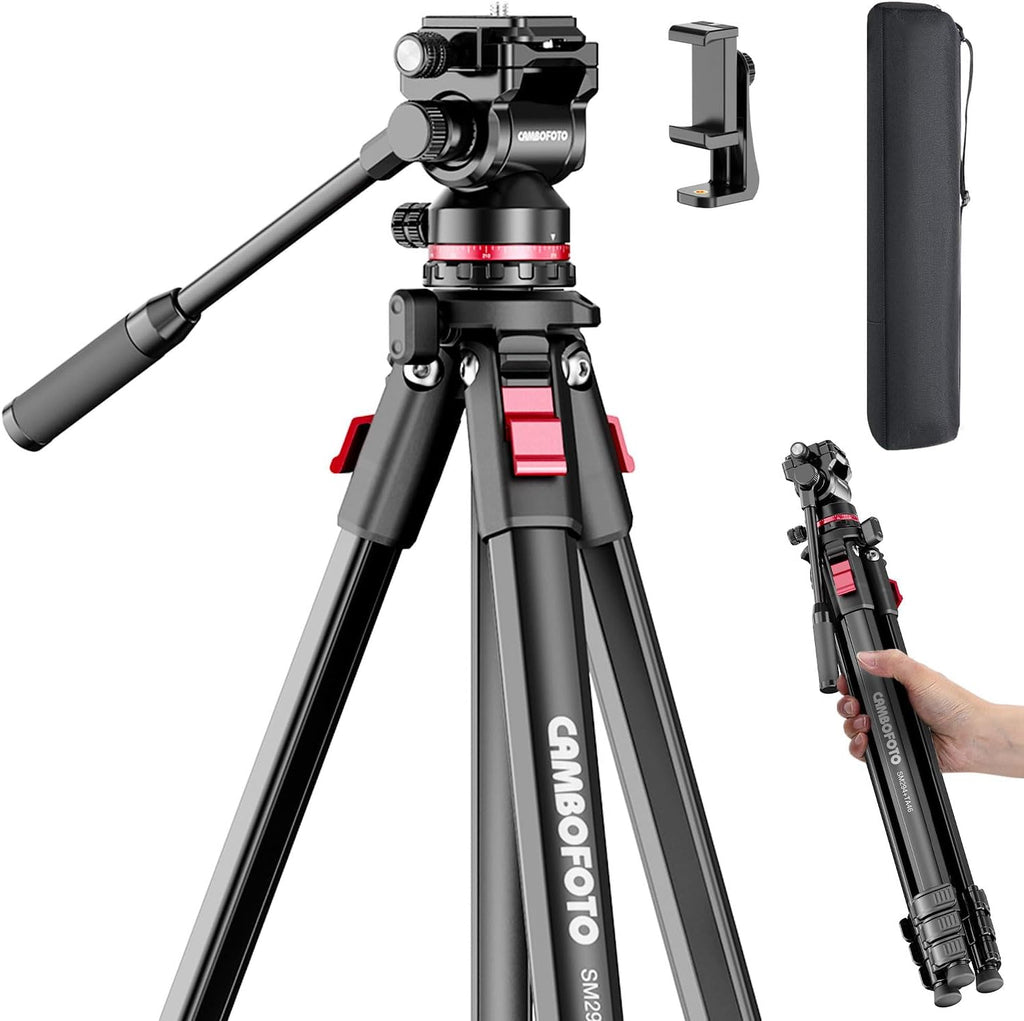 CAMBOFOTO 68" Heavy Duty Tripod, Video Tripod with Fluid Head