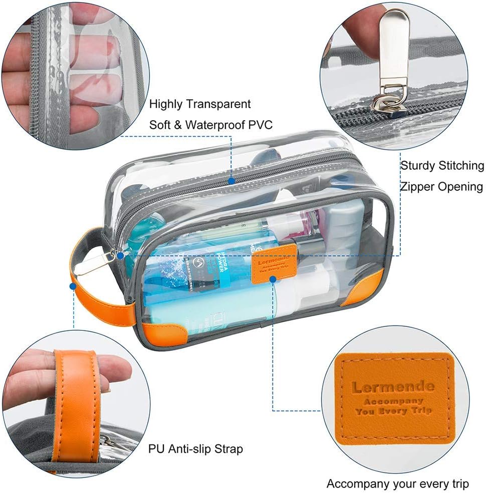 Lermende Toiletry Bag, Clear Shaving Dopp Kit for Men Travel Toiletry Bag Unisex Bathroom Toiletries Organiser Travel Gift for Christmas (Light Grey)