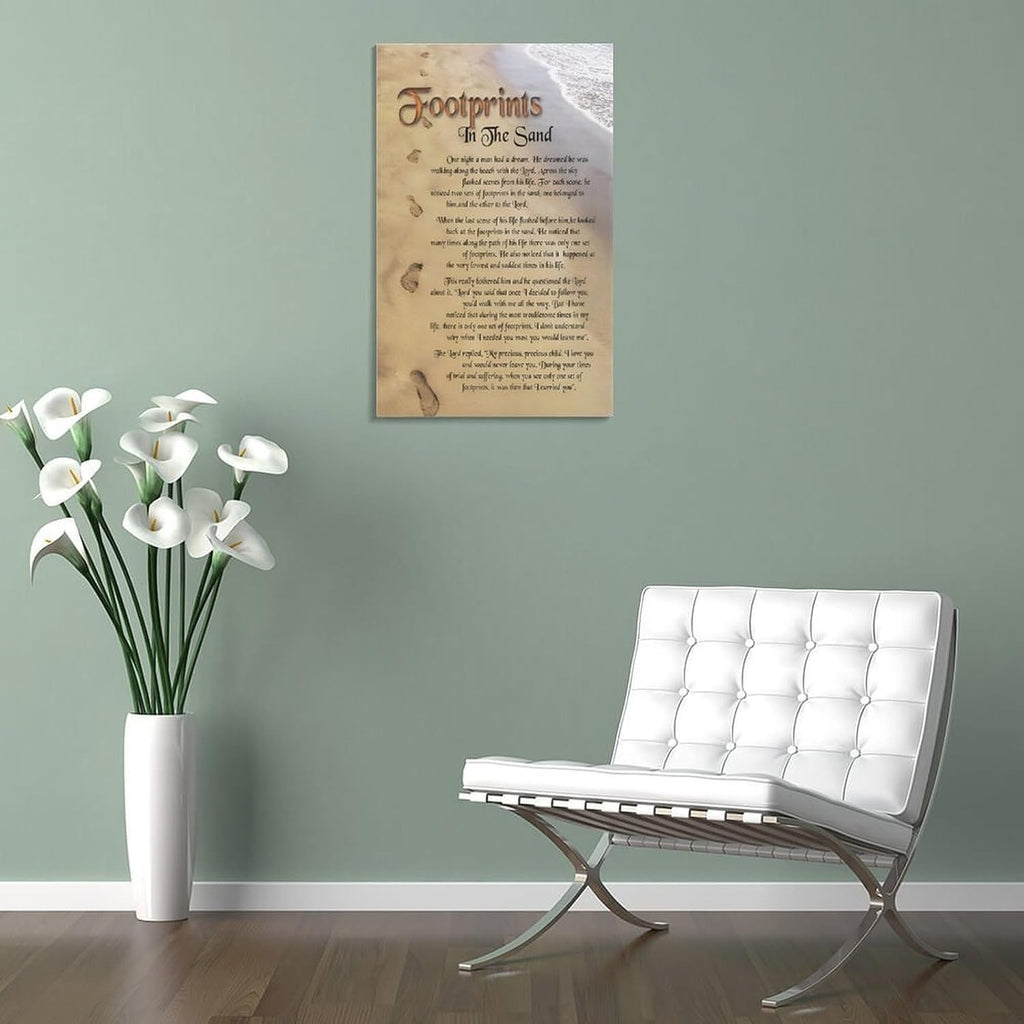 Footprints in the Sand Religious Canvas Wall Art Posters, Inspirational Beach Sunset Poem Print Poster (Framed 20x30inch, Footprints(3))