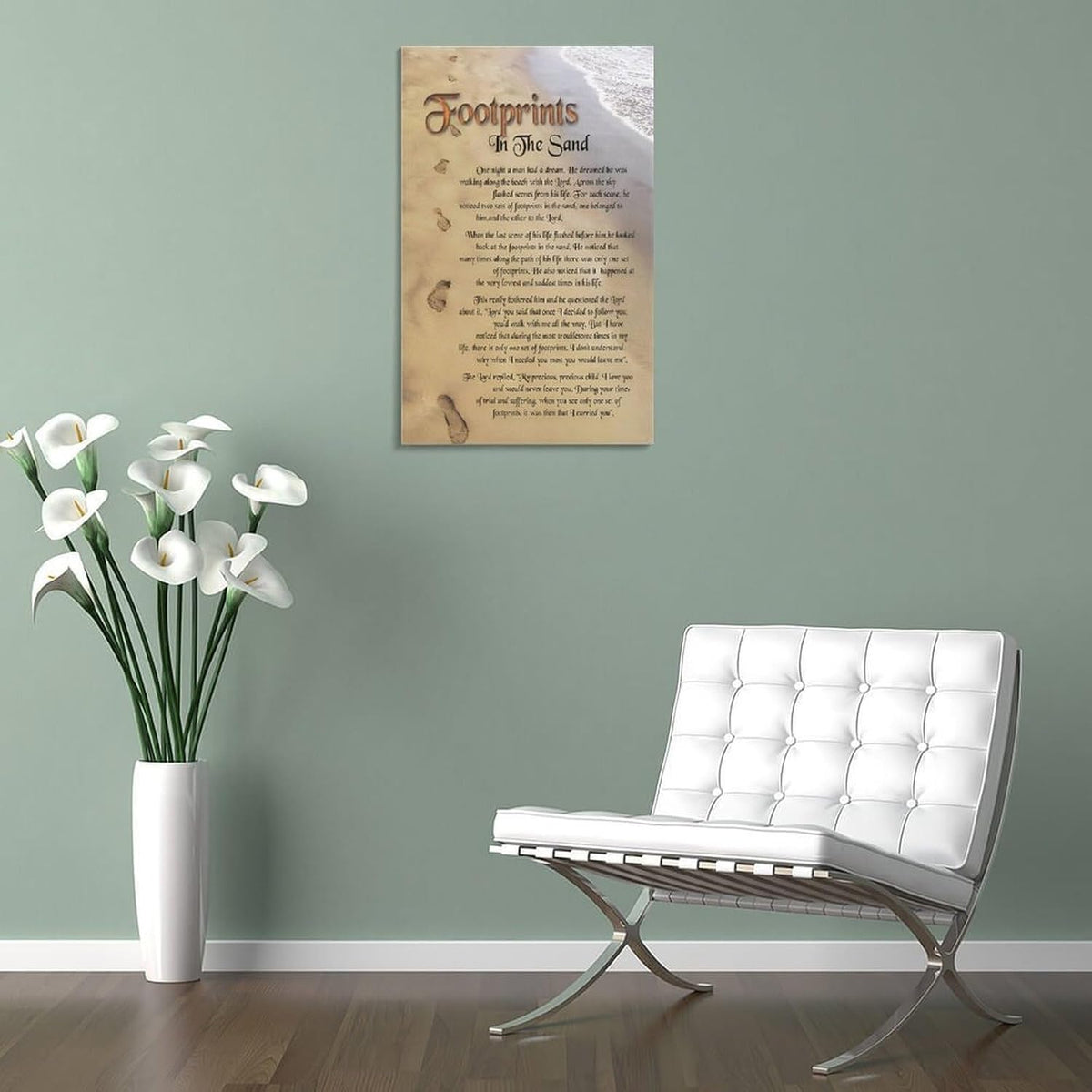 Footprints in the Sand Religious Canvas Wall Art Posters, Inspirational Beach Sunset Poem Print Poster (Framed 20x30inch, Footprints(3))