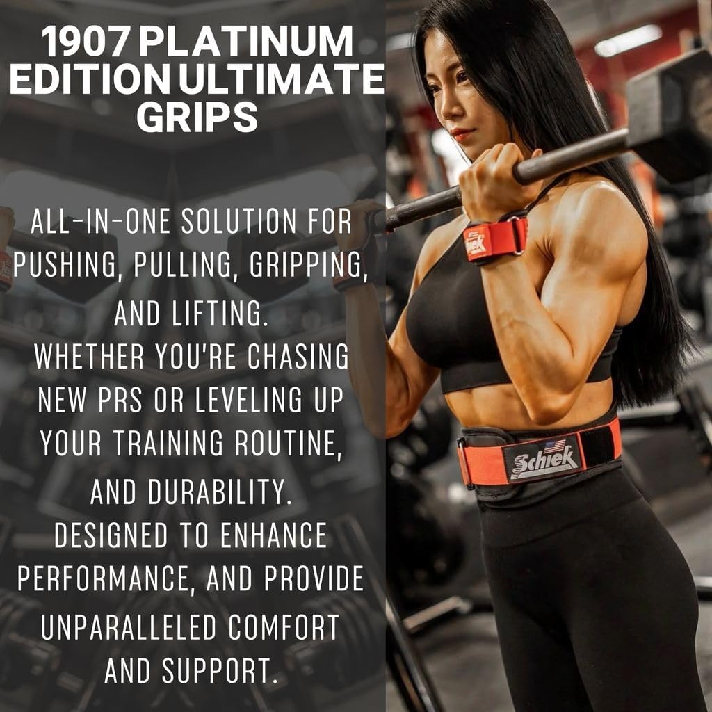 Schiek Sports Model 1907 Platinum Edition Ultimate Grips - 3 in 1 Weight Lifting Straps Wrist Wraps and Grip Pads