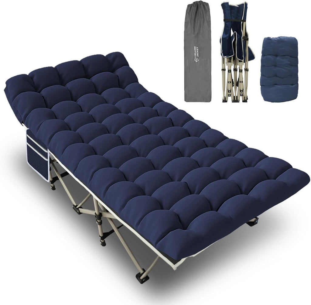YELLOW JACKET Folding Camping Cot with Mattress, Upgraded 32" Wide Cot for Camping, Folding Sleeping Cot with Carry Bag, Camping Cots for Adults Idea for Home, Office & Travel