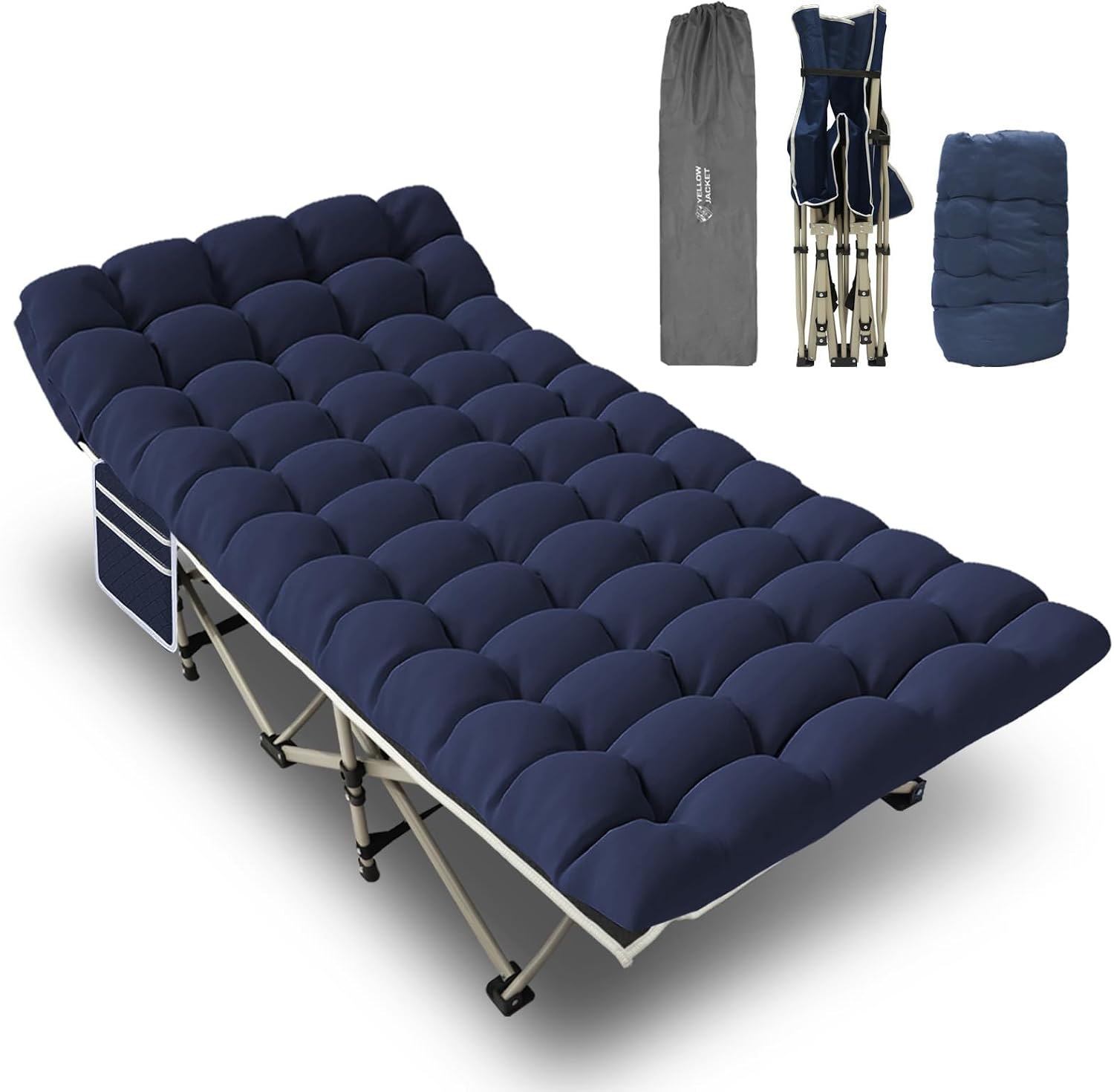 YELLOW JACKET Folding Camping Cot with Mattress, Upgraded 32" Wide Cot for Camping, Folding Sleeping Cot with Carry Bag, Camping Cots for Adults Idea for Home, Office & Travel