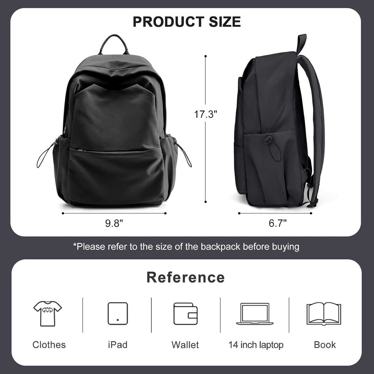 coofay Black Backpack for Women, Small School Backpack for College