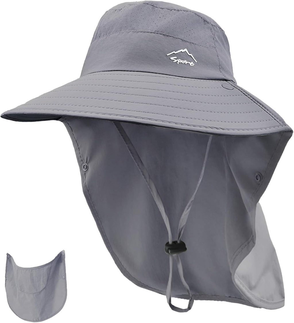 Rosoz Sun Hat for Men Women with Neck Flap& Removable Face Cover Wide Brim
