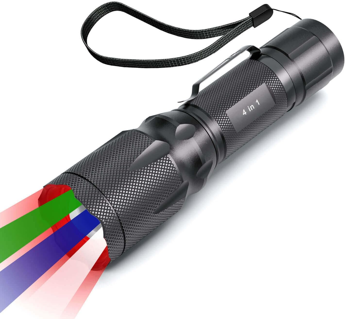 RGBW 4 Modes Flashlight, Red Green Blue White Light Options | Zoomable & Memory Function | Multi-Color Changing | Compact, Weatherproof for Night Vision | No Battery Included