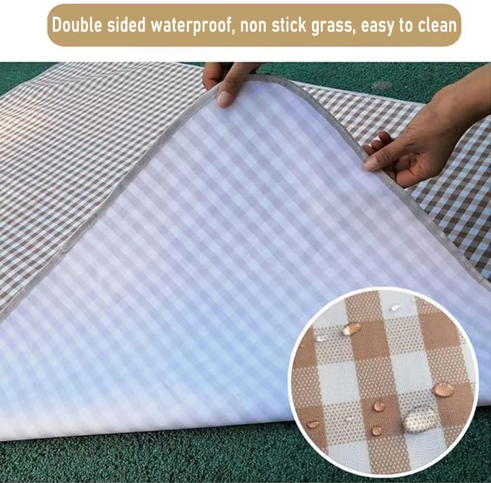 LRUUIDDE Oversize Picnic Beach Blanket, 80''x60'' Outdoor Waterproof Foldable Sandproof Blankets Plaid Picnic Mat for Beach Camping on Grass Picnic Blankets (Brown, 80x60in)