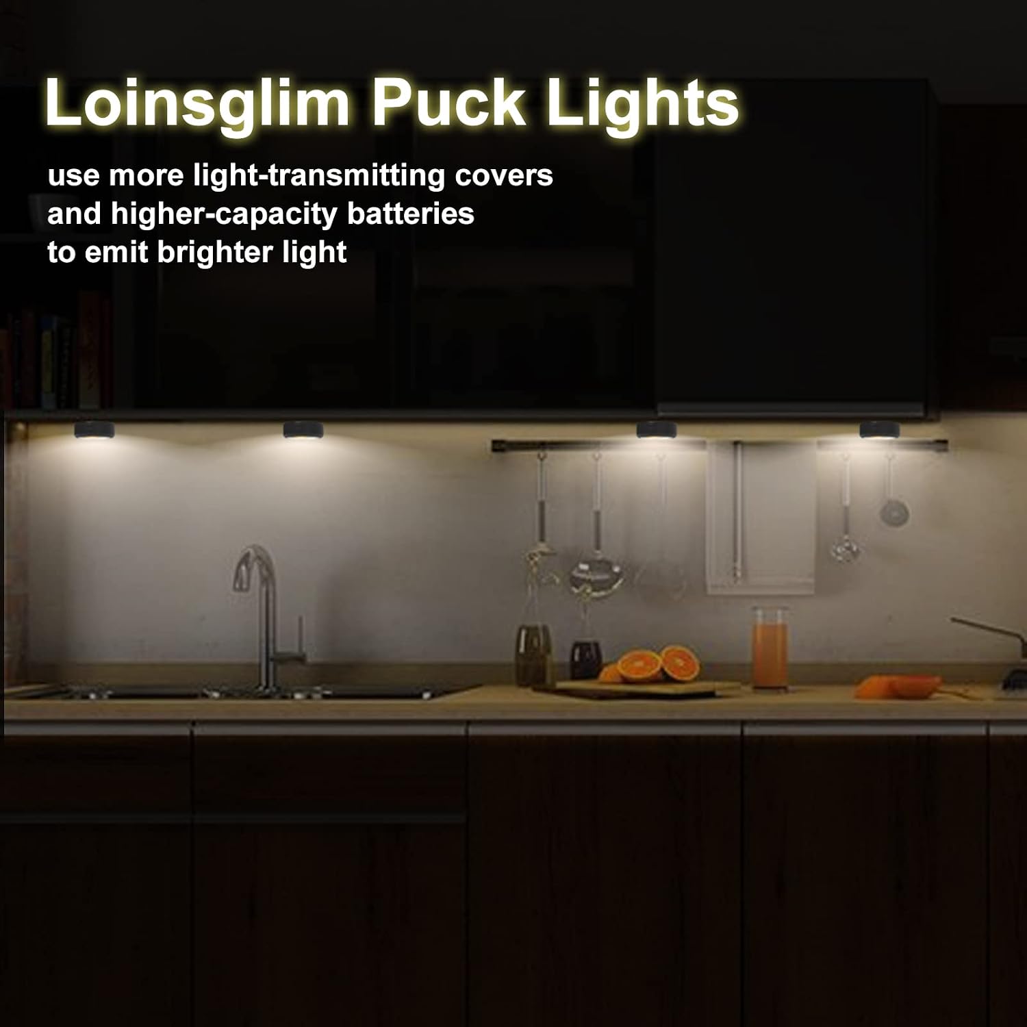 Puck Lights with Remote, Wireless LED Puck Light for Kitchen,Battery Operated Under Cabinet Lights, Under Counter Lighting Dimmable, Stick On Lights for Kitchen Shelf Counter Black (4pack)