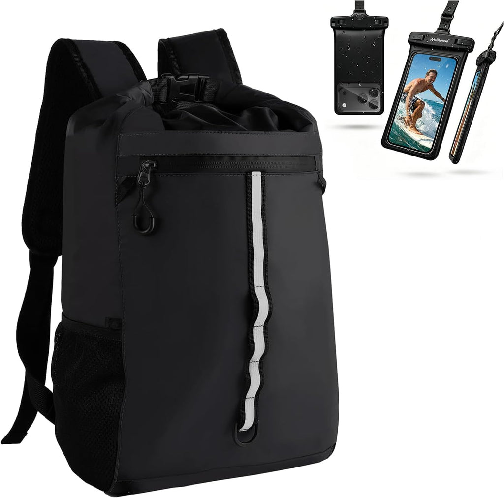 Drybag backpack waterproof, IPX68 100% Waterproof Dry Bag Backpack with Roll-Top Sealed Design, Keeps Gear Dry for Canoe, Kayaking, Water Sports Vacation, Rafting Travel & Surfing (WL011Black)