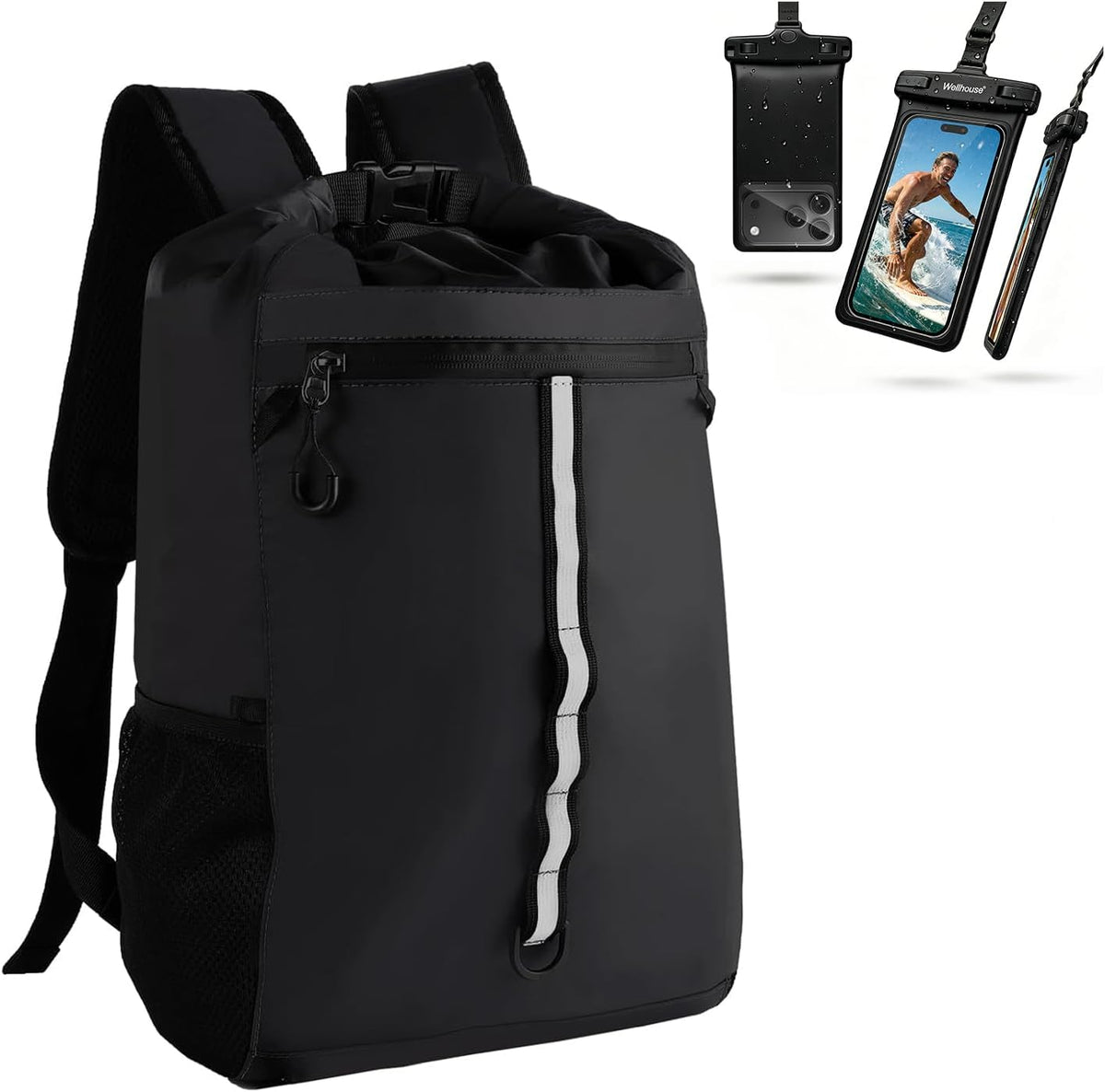 Drybag backpack waterproof, IPX68 100% Waterproof Dry Bag Backpack with Roll-Top Sealed Design, Keeps Gear Dry for Canoe, Kayaking, Water Sports Vacation, Rafting Travel & Surfing (WL011Black)