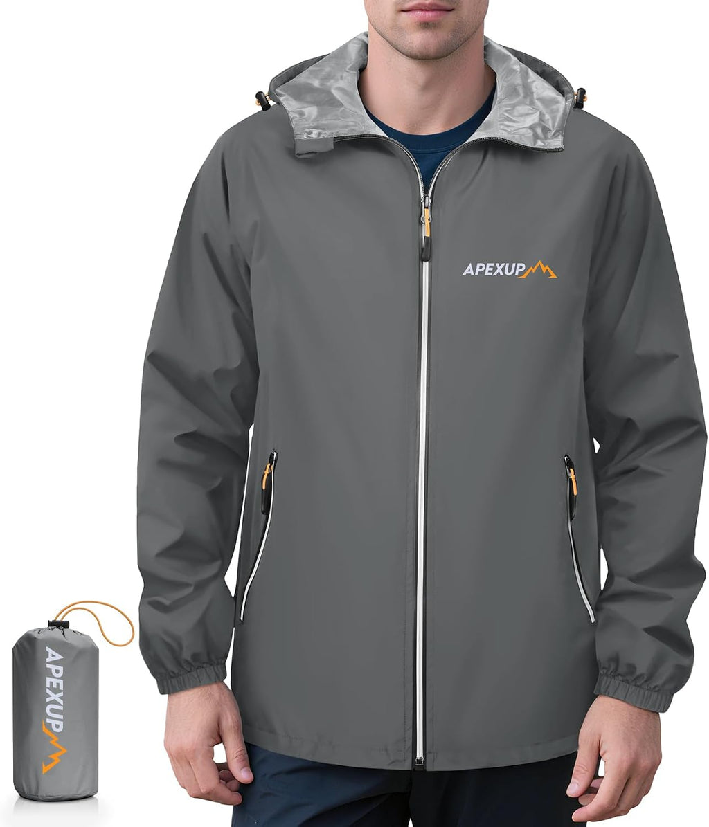 APEXUP Packable Rain Jacket Men Waterproof Lightweight Raincoat with Hood