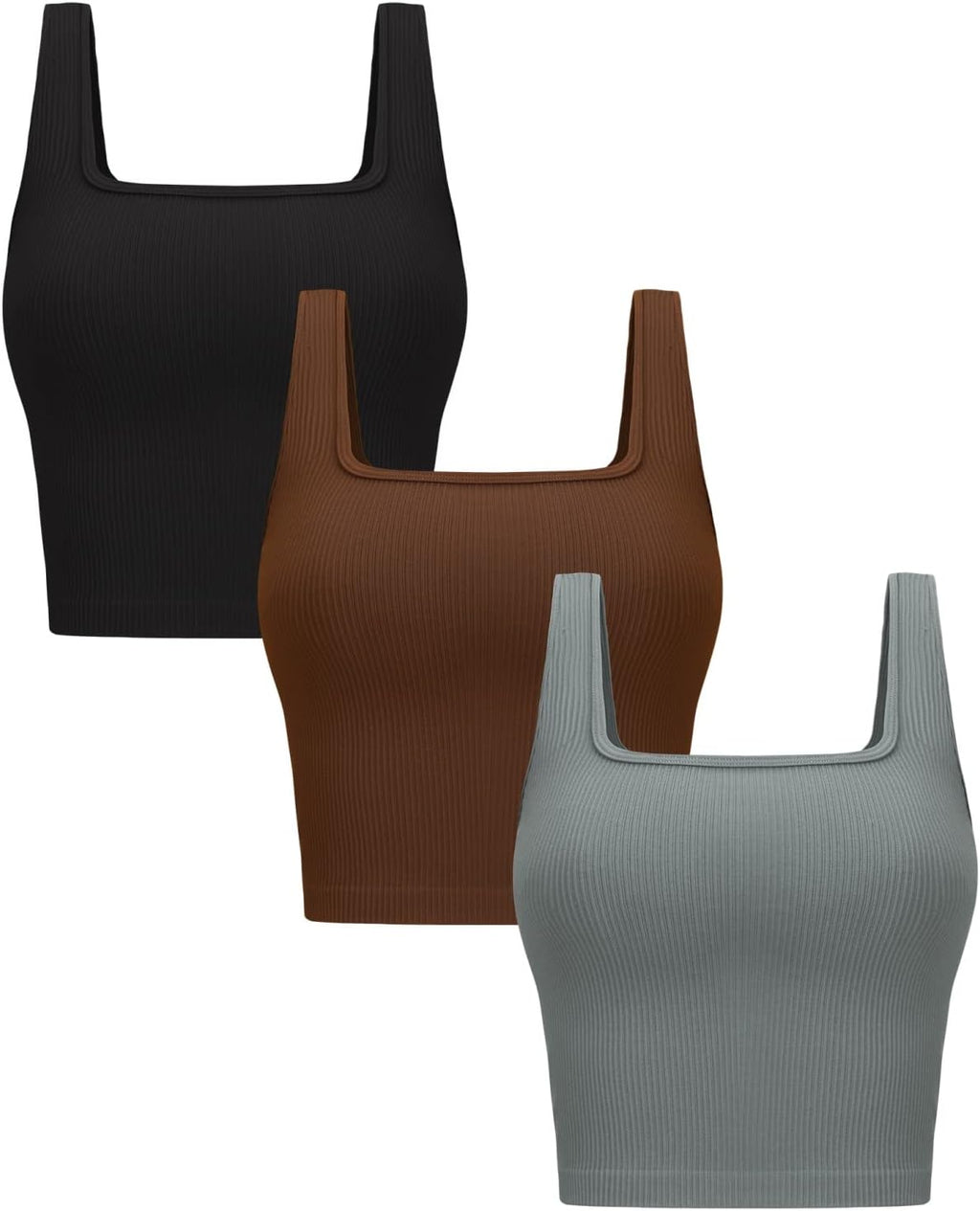 OLCHEE Womens 3 Pack Crop Tank Tops Sleeveless Square Neck Workout Top