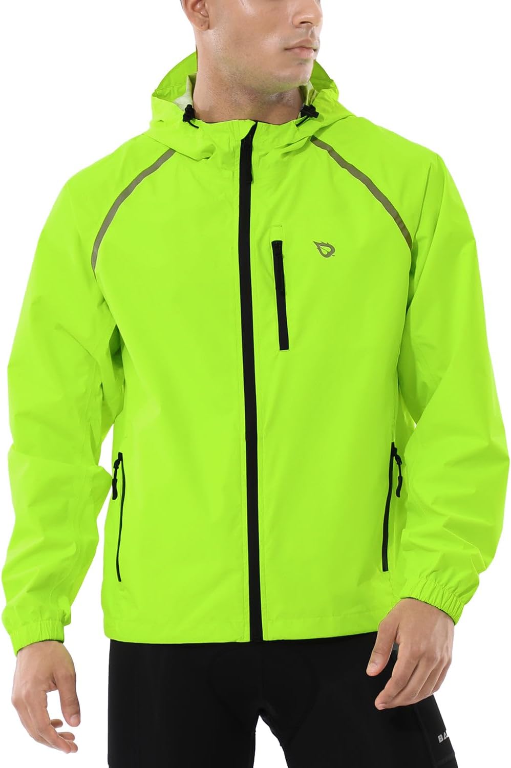 baleaf Men's Rain Jacket Waterproof Hood Lightweight Reflective Packable