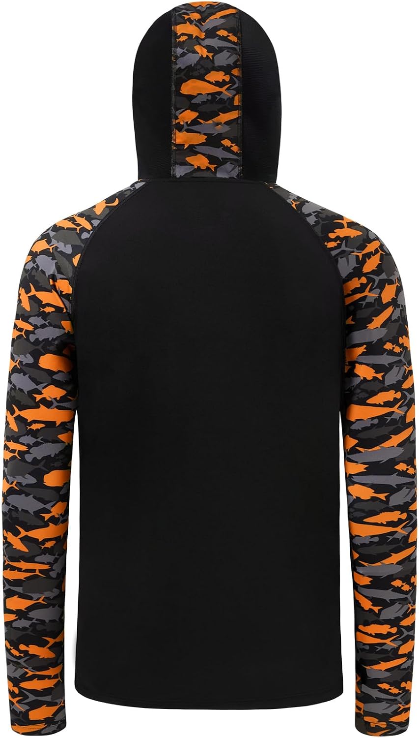BASSDASH Men's UPF 50+ Camo Hoodie Shirt with Mask Long Sleeve Sun Protection Neck Gaiter Hooded Tee for Fishing Hiking