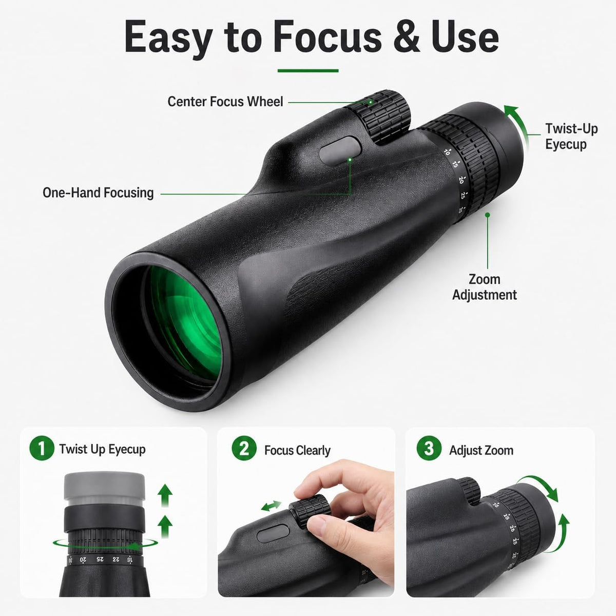 10-30x50 Zoom Monocular Telescope BAK4 FMC Lens for Adults