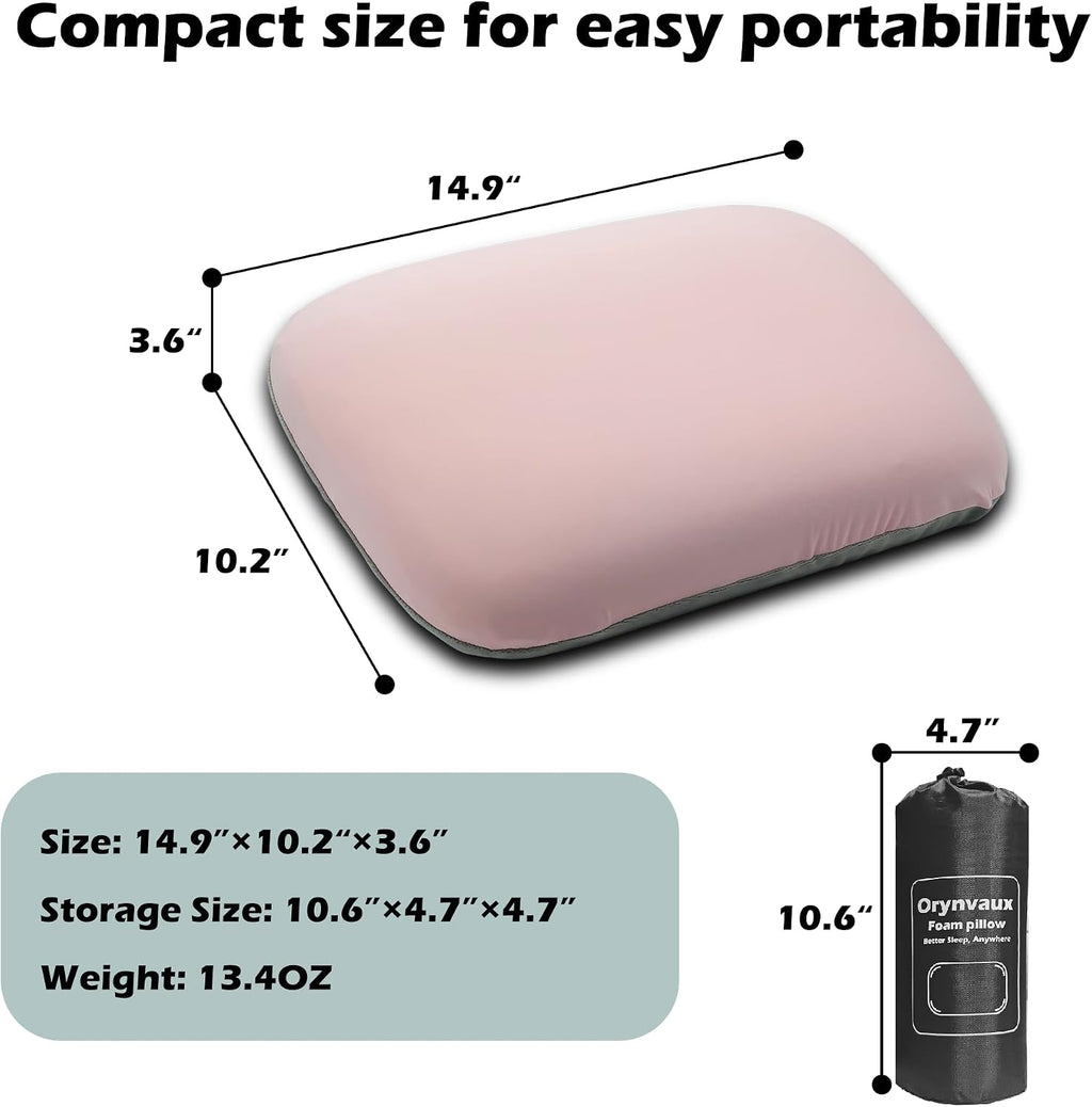 Small Travel Camping Pillow, Double-Sided Fabric Pillow with Adjustable Buckle Strap & Storage Bag, Compact Small Pillow for Airplane, Car Lumbar, Office, Washable Cover, Sakura Pink