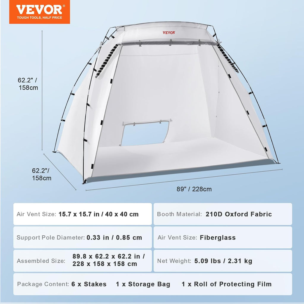 VEVOR Portable Paint Booth, Larger Spray Paint Tent with Built-in Floor & Mesh Screen & Windproof Hooks, Painting Tent Station for Furniture DIY Hobby Tool, 7.5x5.2x5.2ft Spray Paint Shelter