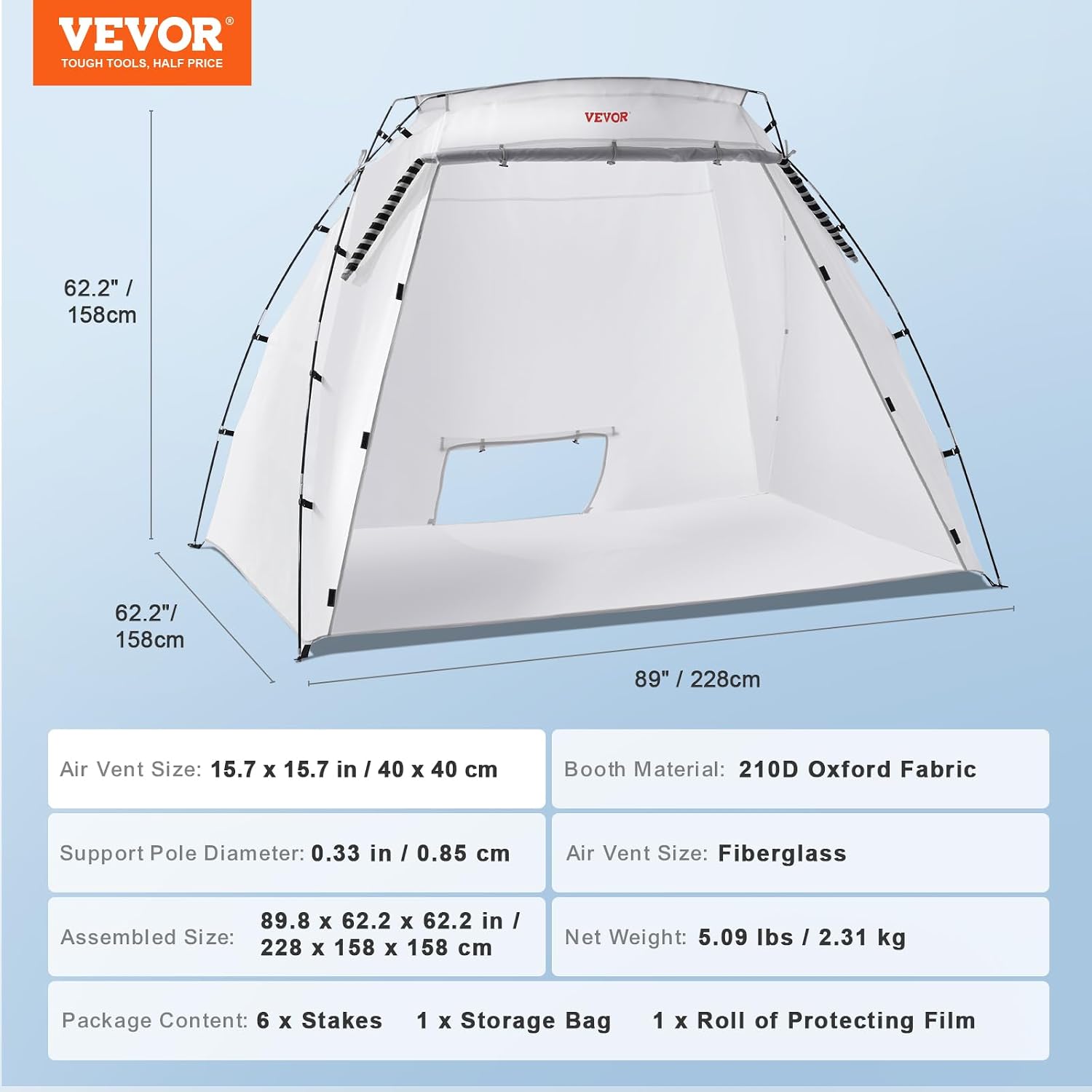 VEVOR Portable Paint Booth, Larger Spray Paint Tent with Built-in Floor & Mesh Screen & Windproof Hooks, Painting Tent Station for Furniture DIY Hobby Tool, 7.5x5.2x5.2ft Spray Paint Shelter