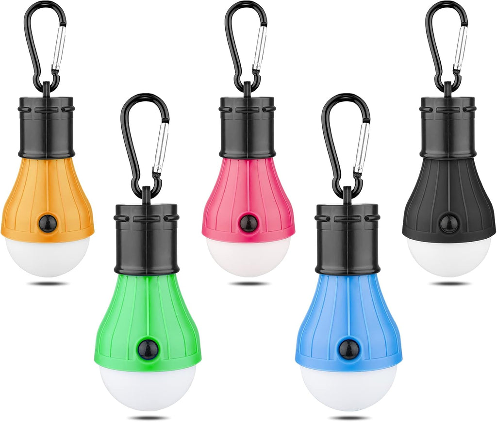 LED Camping Tent Lantern, Portable Outdoor Waterproof Emergency Light Bulb | Battery Powered with Clip Hook, Super Bright, for Hiking, Party，Camping, Fishing, Power Failure (5 Packs, Multi-Color)