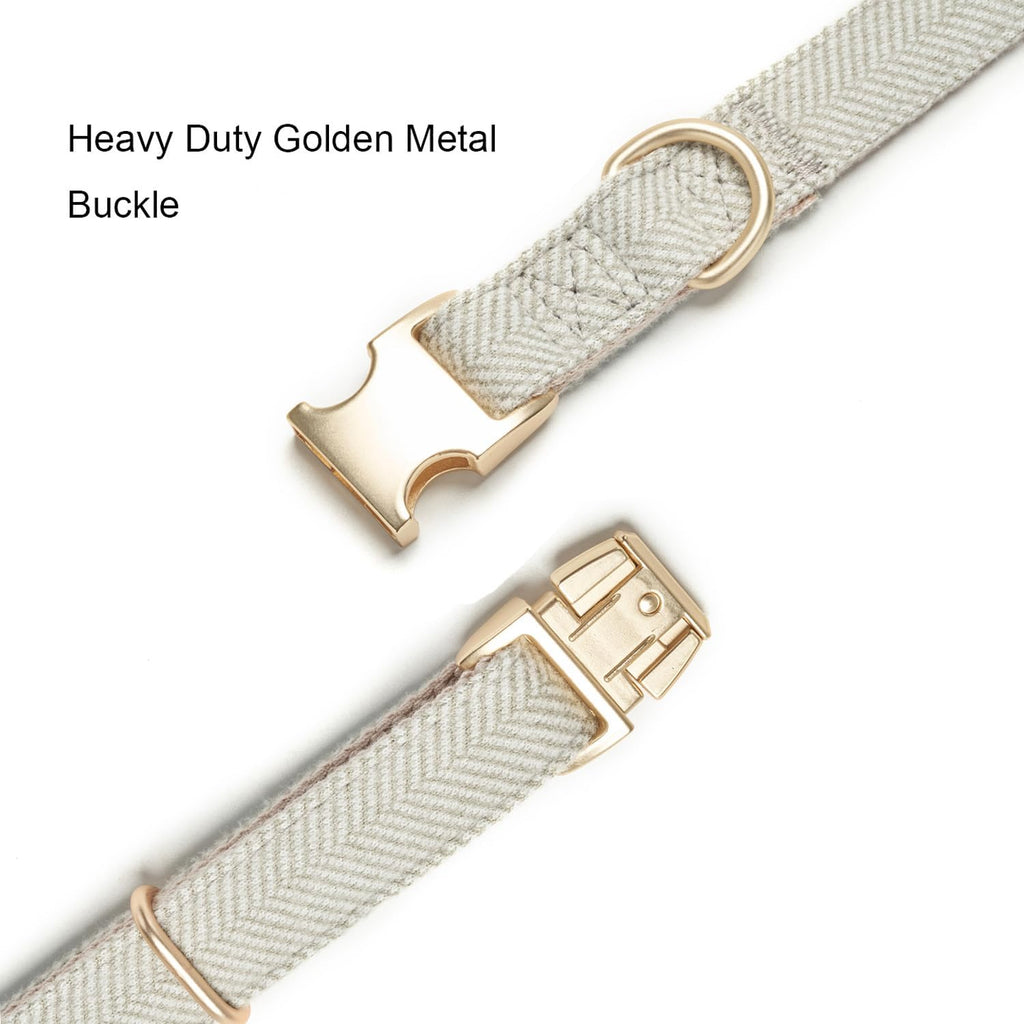 Soft Dog Collar and Leash Set Adjustable Woven Tweed Dog Collars with Metal Buckle and Lead for Small Medium Large Dogs,Grey