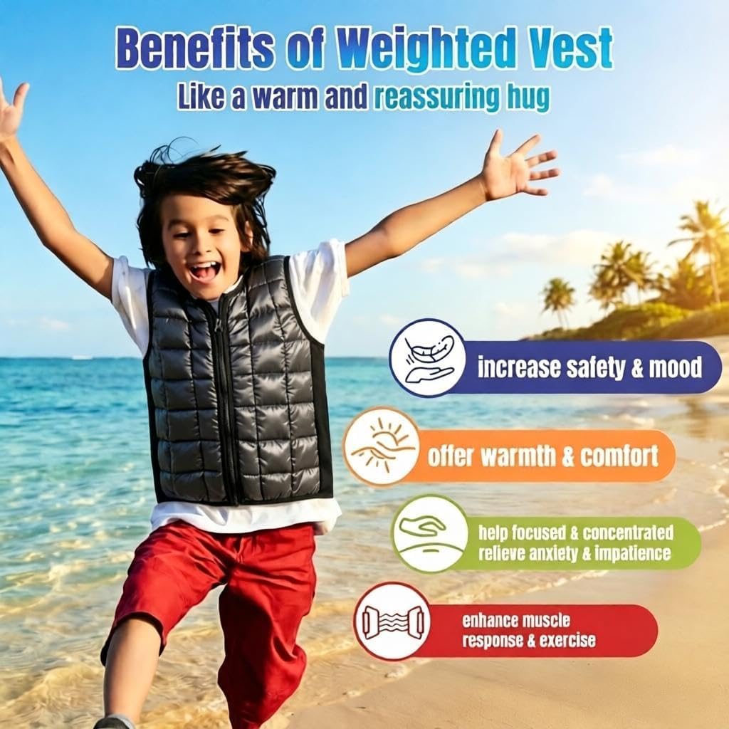 Weighted Vest for Kids，Sensory Calming Support for Children with 2lb, 3lb, 4lb Weights(Ages 2-13) ,Breathable & Washable for Active Play(Grey)