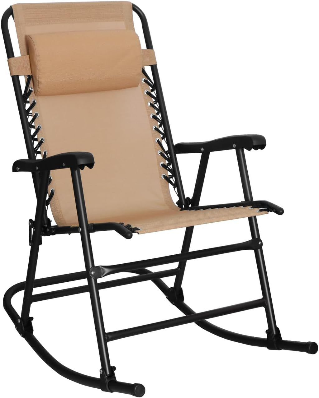 Amazon Basics Outdoor Portable Folding Rocking Chair with Headrest, Ergonomic Design, Weather-resistant Textilene Fabric for Porch, Blue