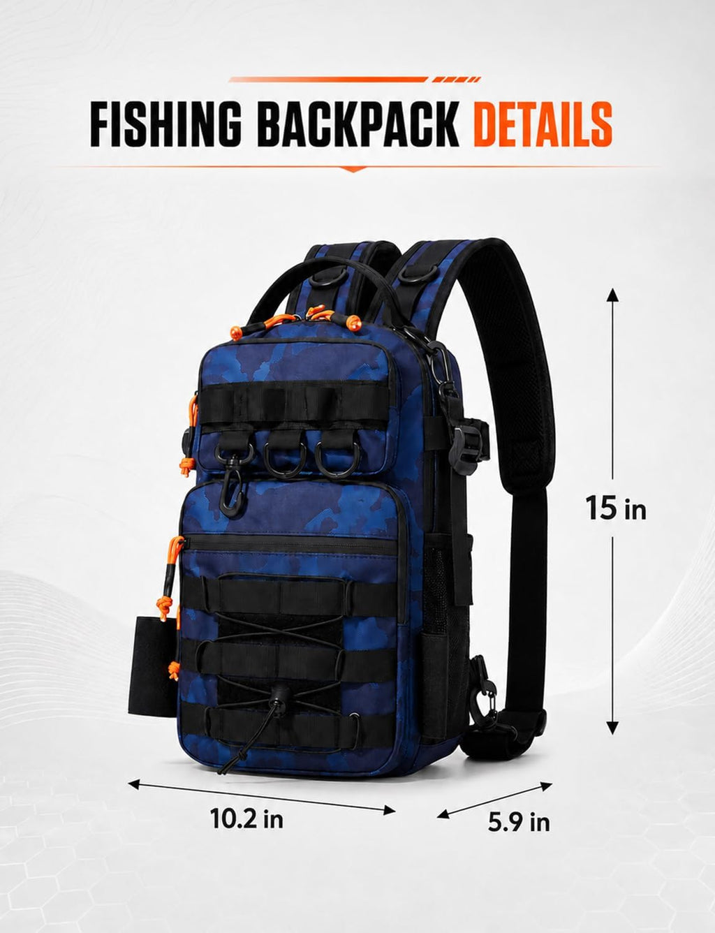 2 in 1 Compact Tactical Fishing Backpack with Tackle Boxes, Lightweight Waterproof Tackle Bag Fit 2 * 3600 Tackle Boxes, 2 Rod Holders Storage, Fishing Accessories Gift for Men Blue
