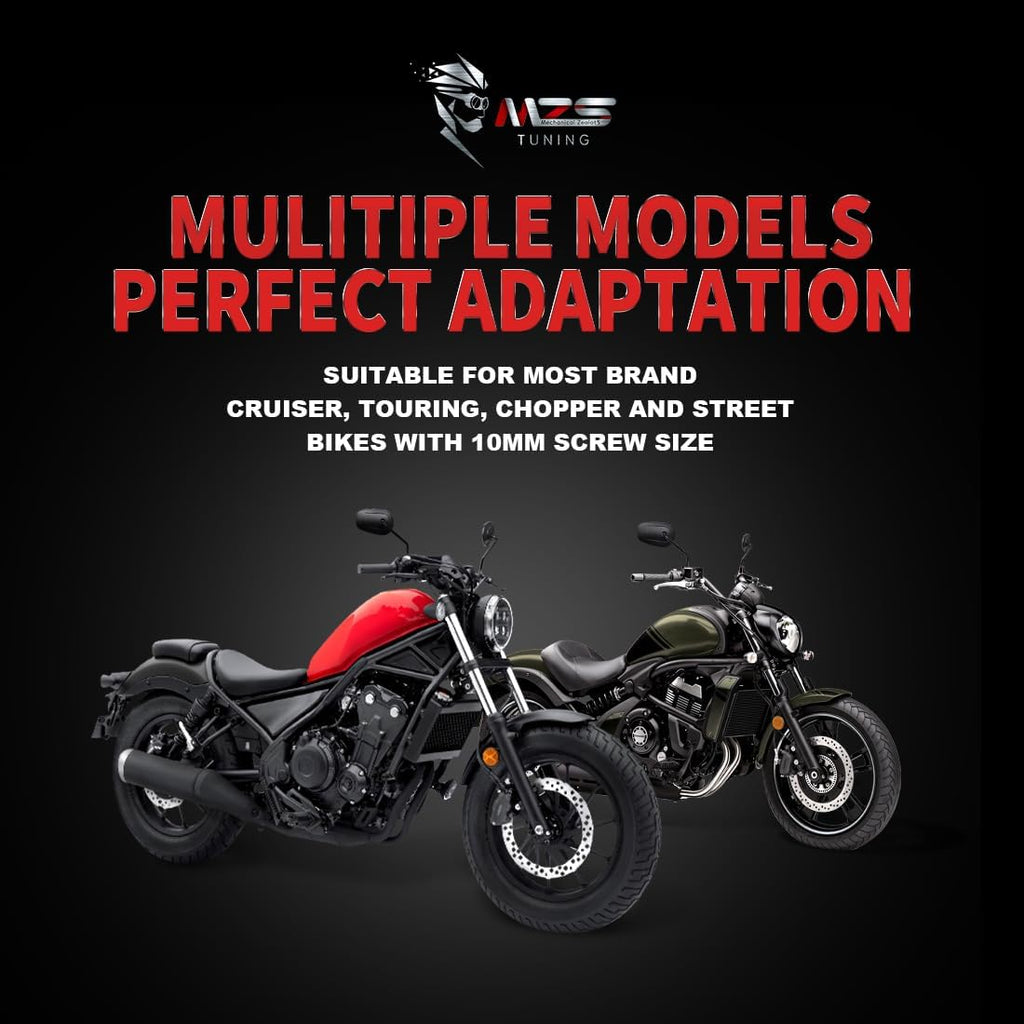 MZS Black Motorcycle Mirrors 10MM, Heavy Duty Aluminum Universal Motorbike Rear View Side Mirror Adjustable Compatible with Street Naked Bike Touring Cruiser Chopper