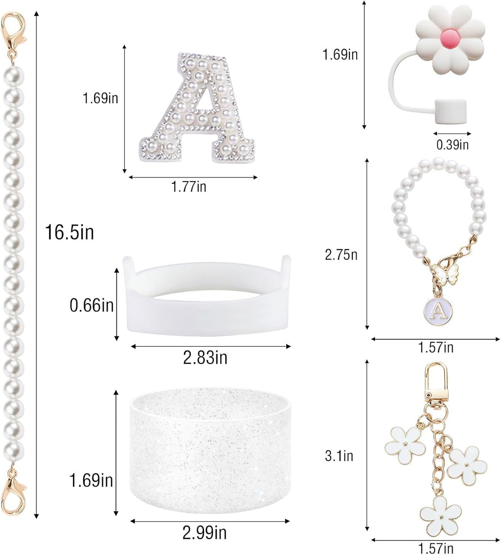 Stanley Cup Accessories Set - Including Water Bottle Carrying Pearl Strap, Handle Letter Charms Sticker, Silicone Cups Boot Straw Cover for 40oz & 30oz Tumbler