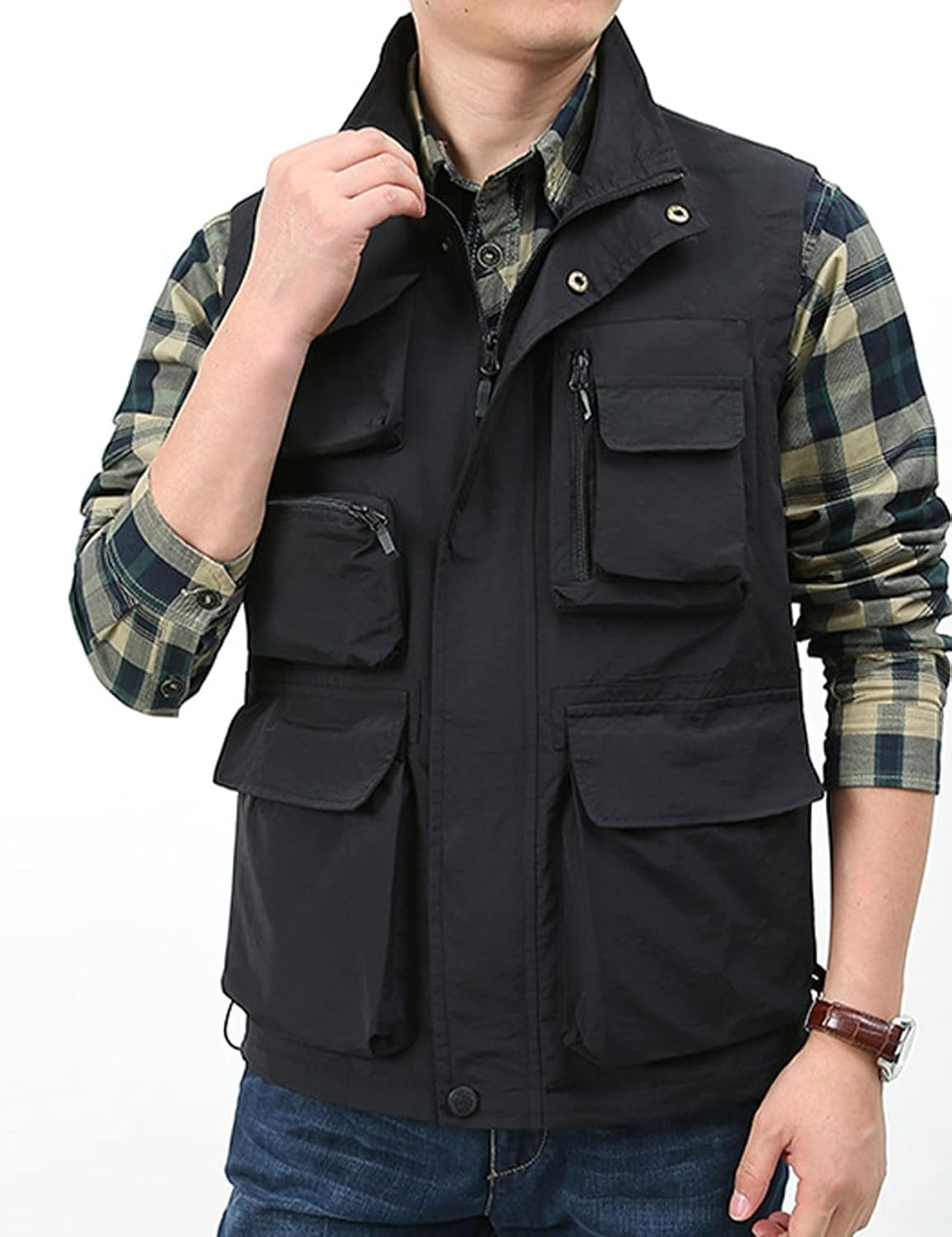 Yimoon Mens Utility Fishing Vest Lightweight Safari Cargo Vest