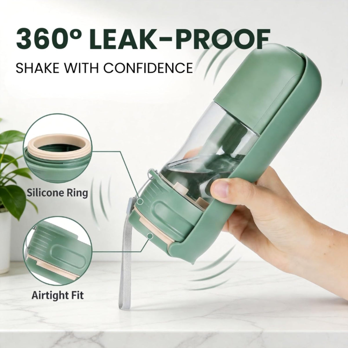 2 in 1 Portable Dog Water Bottle, Leak-Proof Pet Water Dispenser with Food Container, BPA Free Travel Dog Water Bottle with Filter, Hygienic Flip Cover Drinking Feeder for Walking Outdoor (Green)