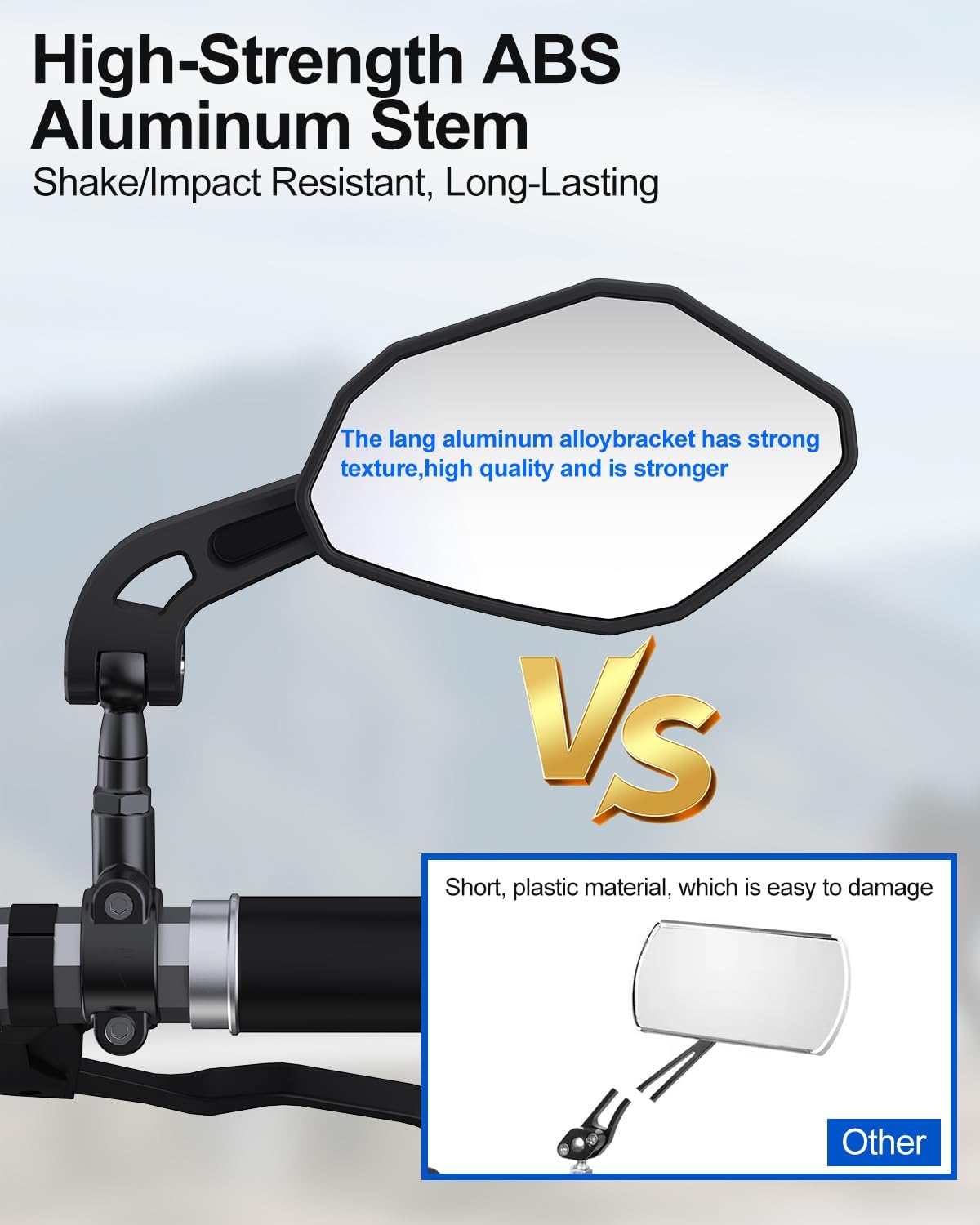 Vitog Adjustable Bike Mirror, 360° Rotatable HD Shatterproof Glass, E-Bike