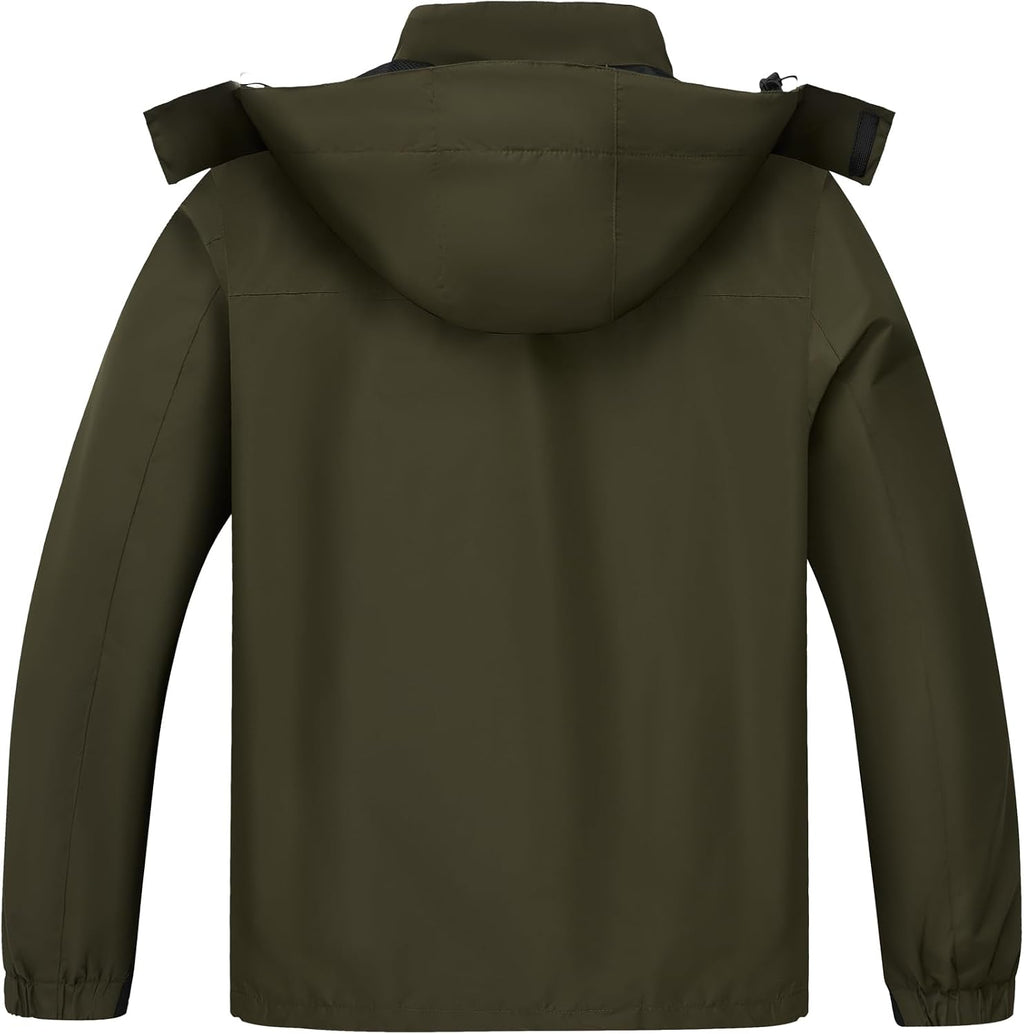 ELLSWOS Men's Lightweight Waterproof Rain Jacket with Detachable Hood