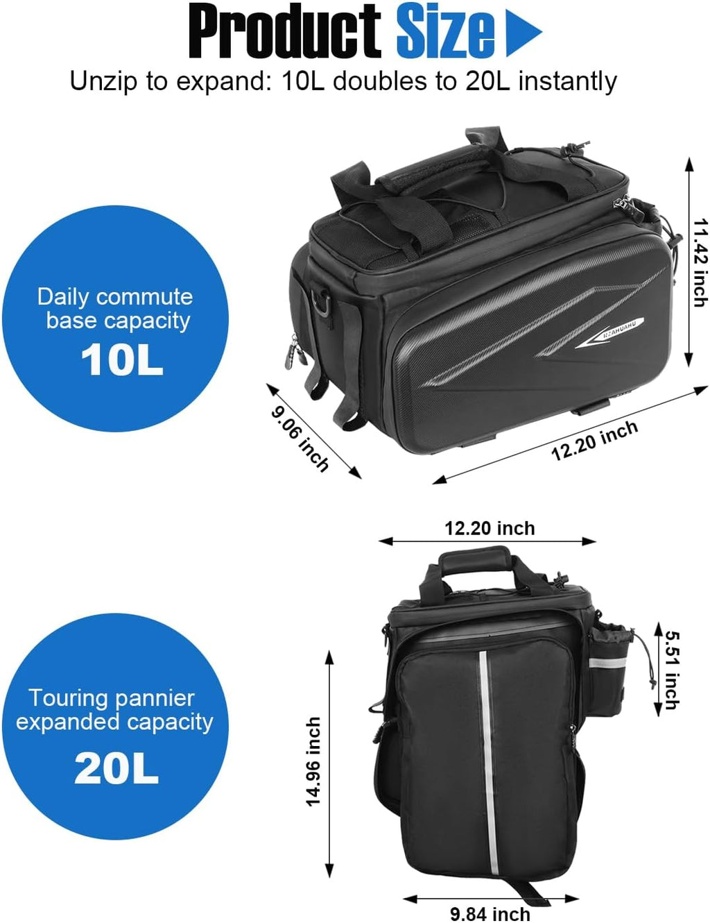 NDakter Bike Rear Rack Bag, 20L Waterproof Insulated Cooler Bag