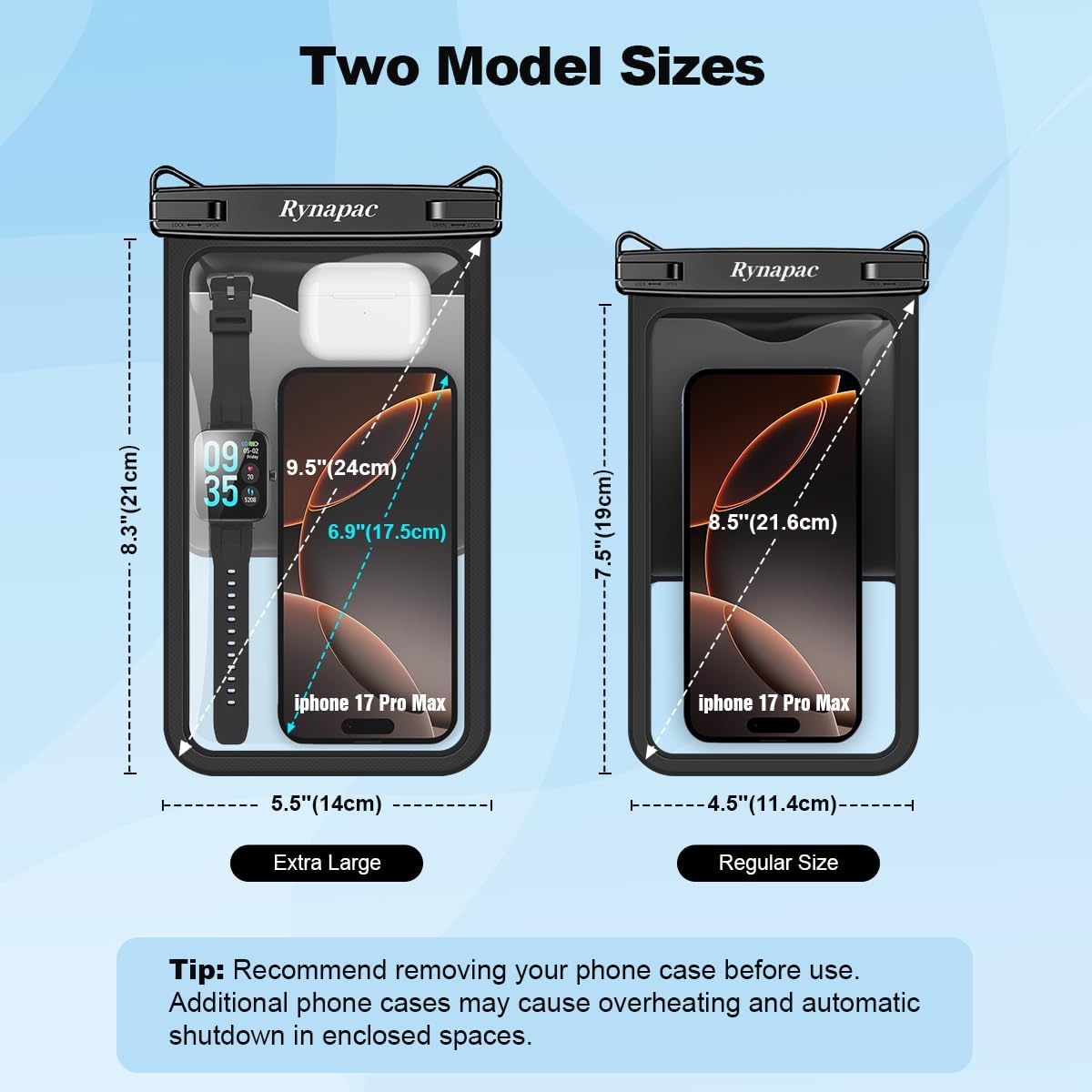 Rynapac Large Waterproof Phone Pouch Up to 10", 2 Pack IPX8 Protector Pouch