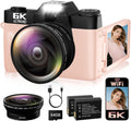 6K Digital Camera for Photography Autofocus, 64MP WiFi Vlogging Camera for YouTube with 3" 180° Flip Screen 16X Zoom, 64GB SD Card & 2 Batteries Pink Compact Travel Camera for Beginners Teens