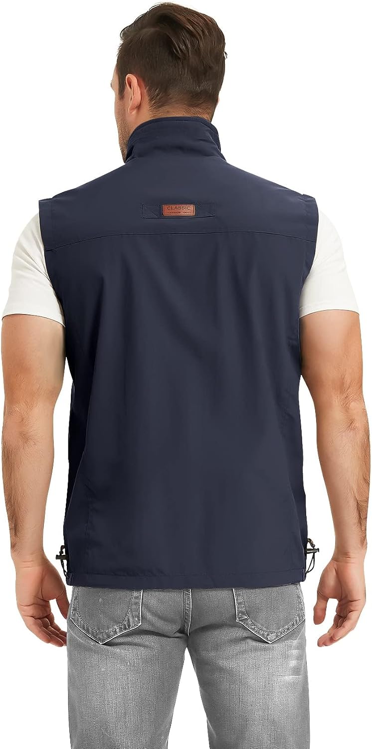 Flygo Mens Summer Lightweight Outdoor Vest Casual Utility Travel Work Fishing Hiking Photo Vest with Pockets