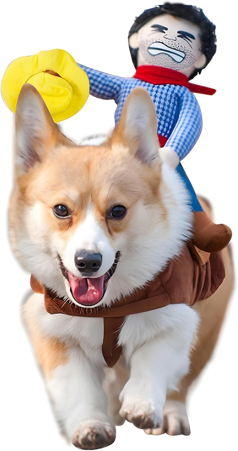 NACOCO Cowboy Rider Dog Costume for Dogs Clothes Knight Style with Doll and Hat for Halloween Day Pet Costume (S)