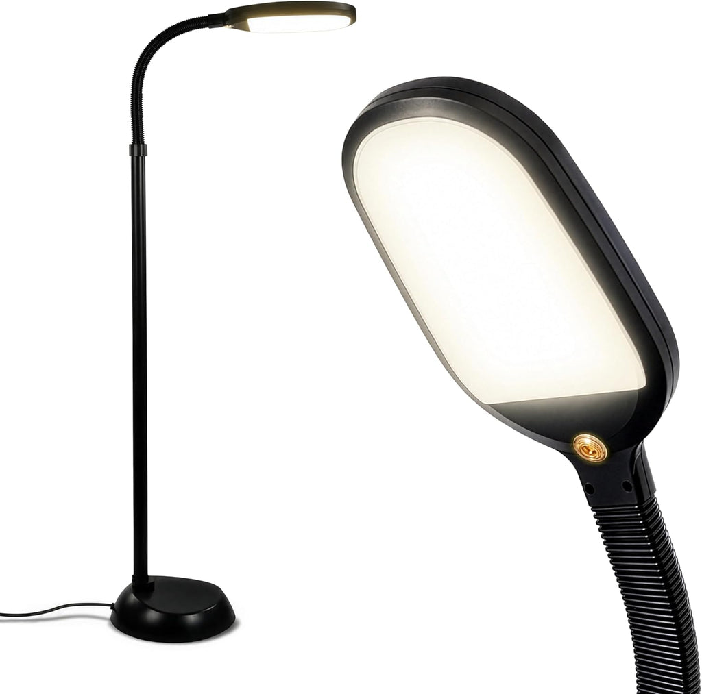 Brightech Litespan - Bright LED Floor Reading Lamp for Over Chair Crafts and Reading, Esthetician Light for Lash Extensions, Gooseneck Adjustable Standing Lamp for Living Room, Bedroom, Office - Black