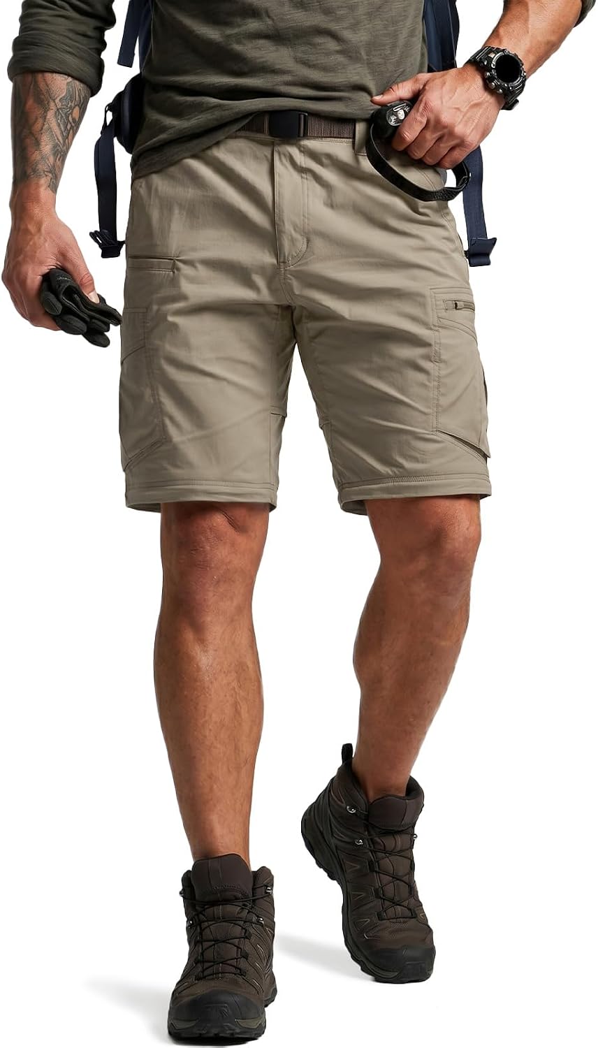 CQR Men's Convertible Cargo Tactical Pants, Water Resistant Outdoor Hiking Pants, Zip Off Lightweight Stretch Work Pants