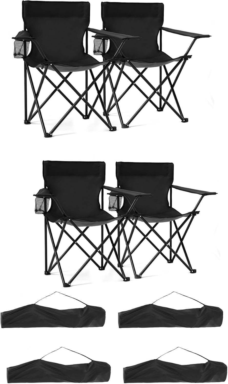 2 Pack Portable Camping Chairs Folding Lawn Chair Outdoor Lightweight Beach Chair with Cup Holder & Carry Bag for Outside Sports, Fishing, Hiking, Travel, Picnic, Backyard (Black-Dark)