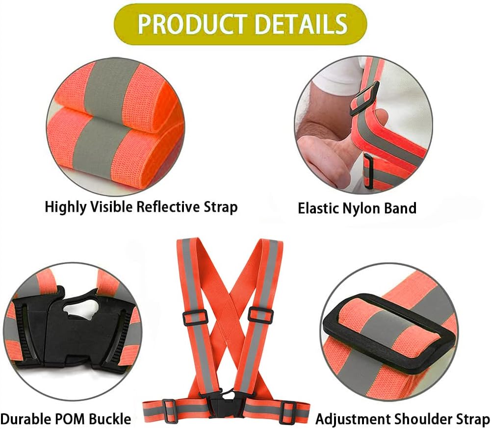 Running Reflective Vest Gear 3 Pack, Adjustable Safety Vest High Visible Reflective Belt Straps Night Walking Vest