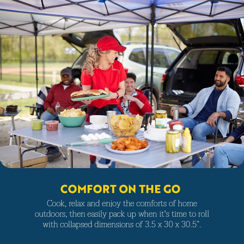 GCI OUTDOOR Slim-Fold Table XL | Portable Outdoor 4-6 Person Dining Table, Heat Resistant Aluminum Tabletop, Perfect for Barbecues, Camping, Picnics & Tailgating